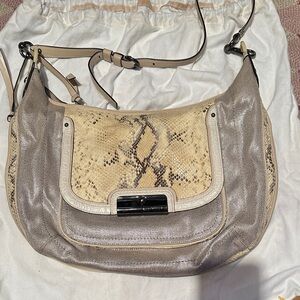 Coach Beige and Silver linen Snakeskin Shoulder Bag